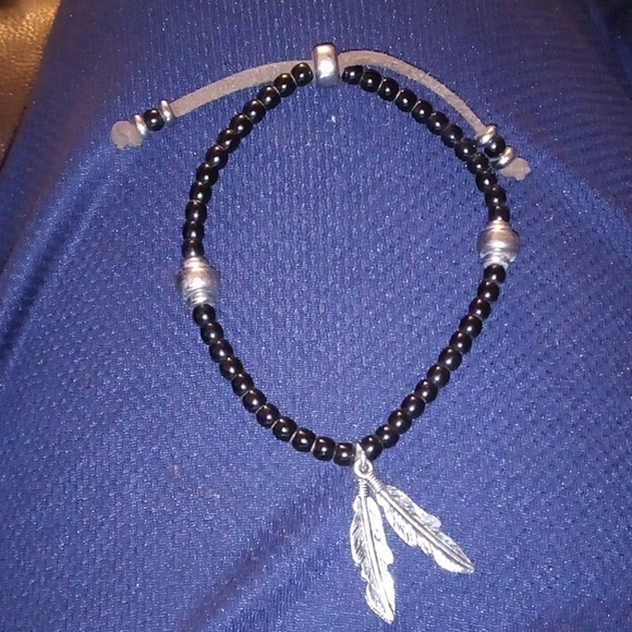 Handmade Feathers & Beads on Leather Bracelet - Picture 1 of 9